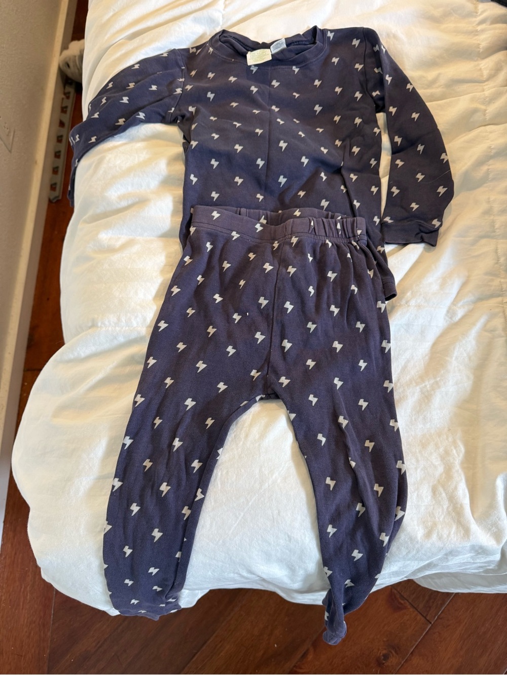 Kids Navy Lightning-Print Footie One-Piece